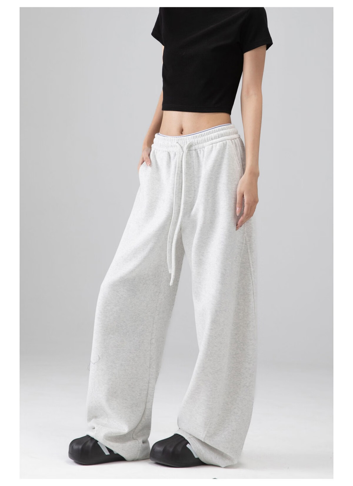 ICH MODE Women's American Style Sweatpants Sports Pants Spring Autumn New Loose Wide-Leg Casual Pants Curved Cut Navy Blue L 9