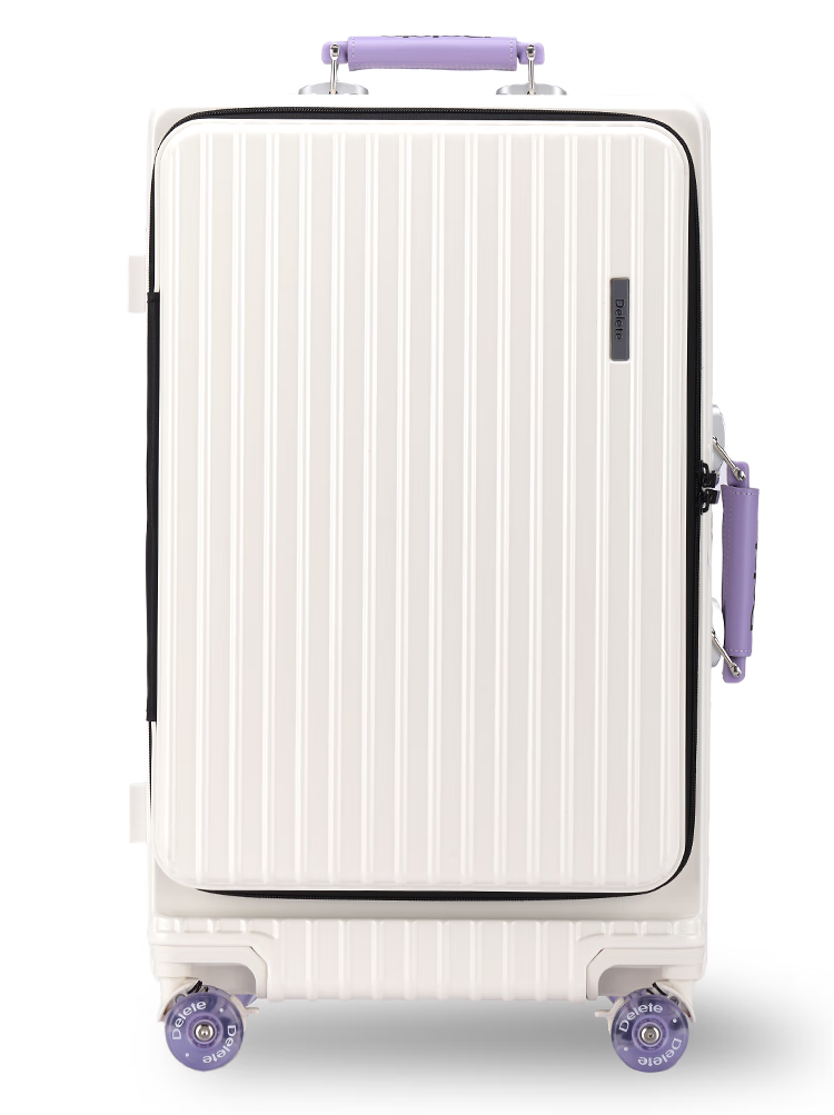 DELETE Side-Opening Wide Handle Large Capacity Carry-On Multifunctional Aluminum Frame Luggage Password Lock Suitcase, White & Green, 24 Inch 7
