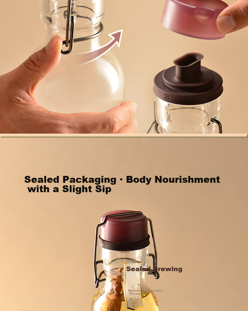 Juyuansu Ginseng Liquor Infusion Bottle, Glass Sealed High-Quality Liquor Storage Bottle, Liquor Storage And Dispensing Container, 1L, Deep Burgundy Red 8