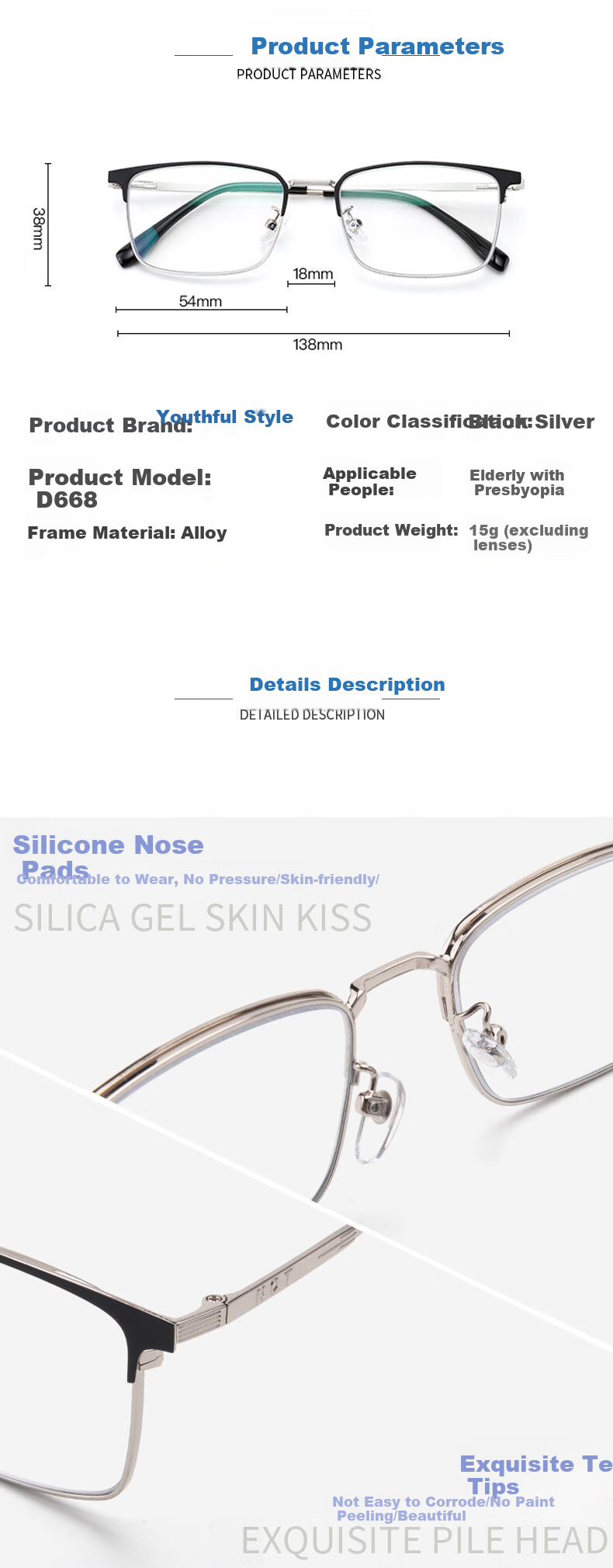 Nianqingtai Reading Glasses for Men, High-Definition Metal Full-Frame Business Anti-Blue Light Premium Presbyopic Glasses, 742+200 Degrees 8