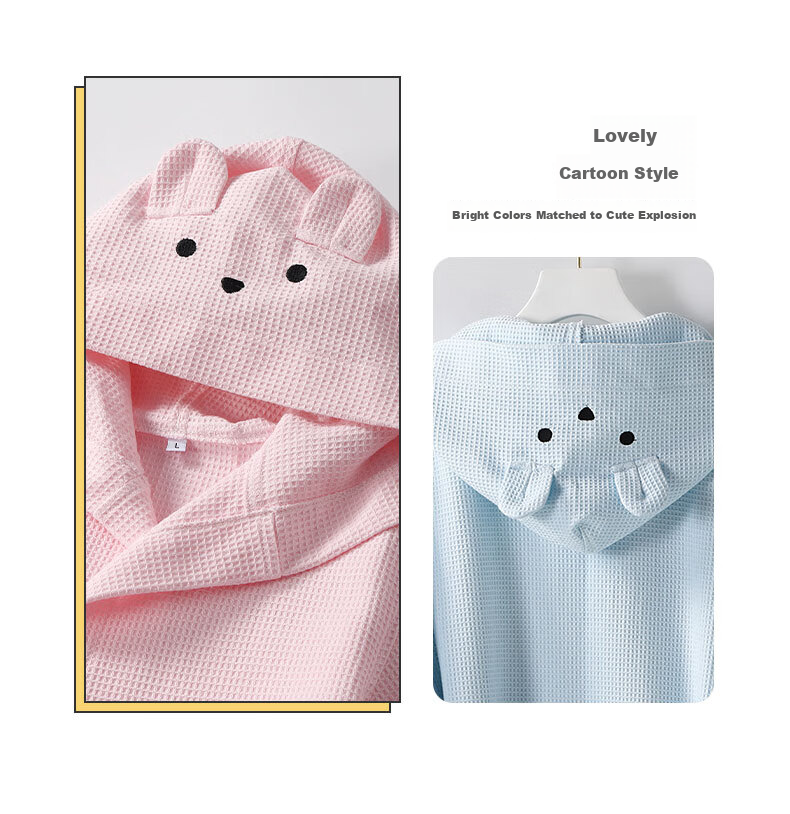 Zhuyibai Pure Cotton Waffle Pattern Children's Bathrobe, Skin-Friendly Breathable Children's Pajama Robe Sleepwear Loungewear, Pink, XL Size 5