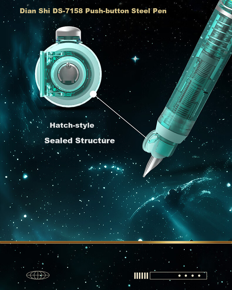 Dianshi Space Capsule Retractable Fountain Pen, Small Capsule Door for Third Grade Elementary School Students' Homework, Back-To Season Handwriting Practice, Fine Nib, Non-Spilling Ink, 7158 (Blue Barrel - Black Ink Cartridge), 1 Pen with 5 Ink Cartridges 12
