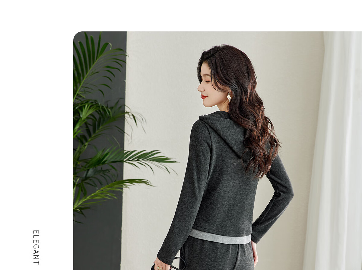 YUZHAOLIN 2025 Spring Casual Set Fake Two-Piece Sports Style Hooded Top with Straight-Leg Pants Set Y51K078 19