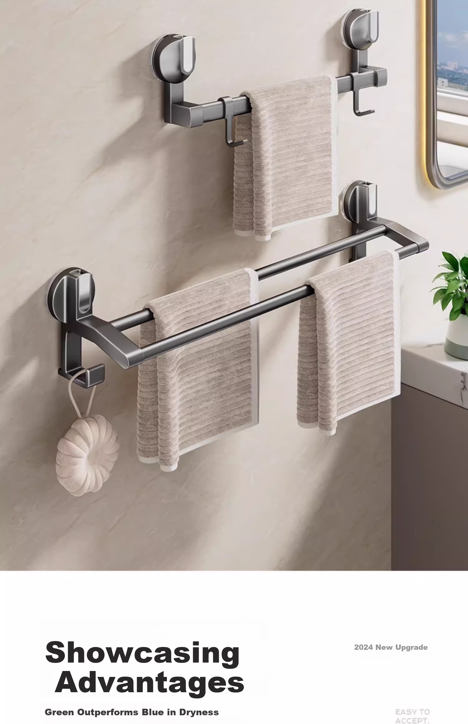 Baihan Suction Cup No-Drill Storage Rack, Space Aluminum Wall-Mounted, Bathroom Towel Rack, Bathroom Storage Organizer 2