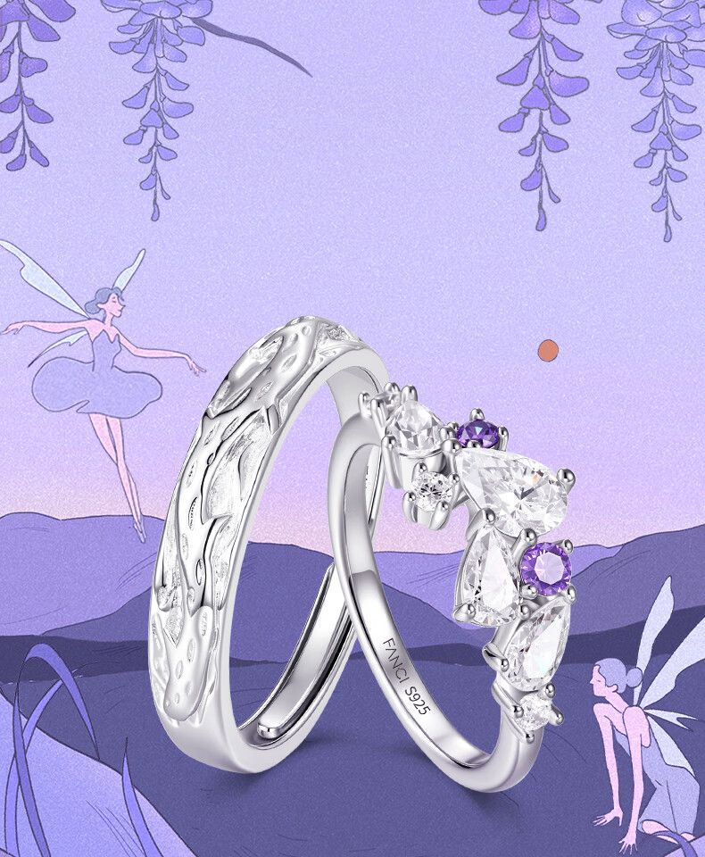 FanciFanci Wisteria Couple Silver Rings Pair Anniversary Birthday Gift for Girlfriend Size 12 5