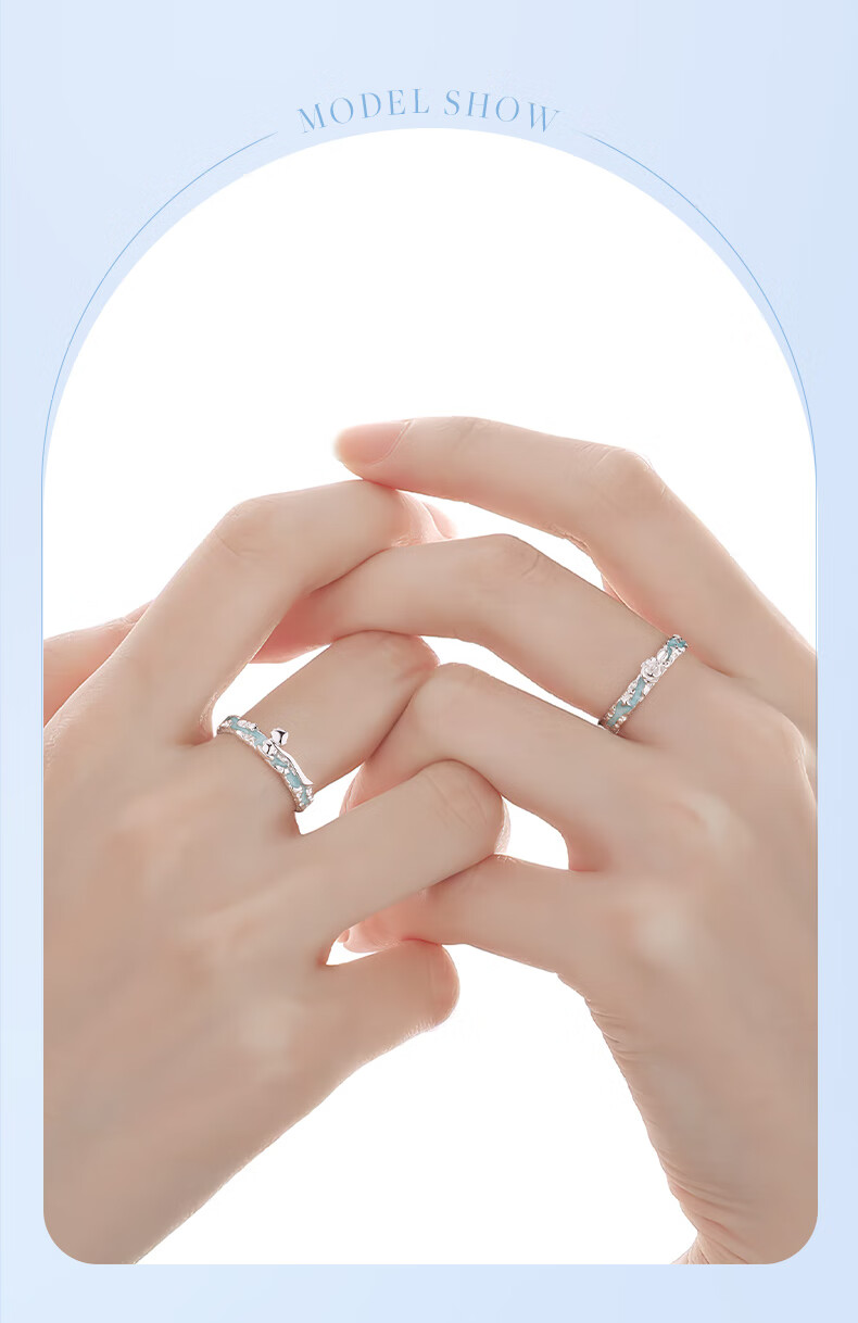 GLTEN Little Prince and Rose Luminous Couple Silver Rings Set Luxury Birthday Gift for Girlfriend Wife 1