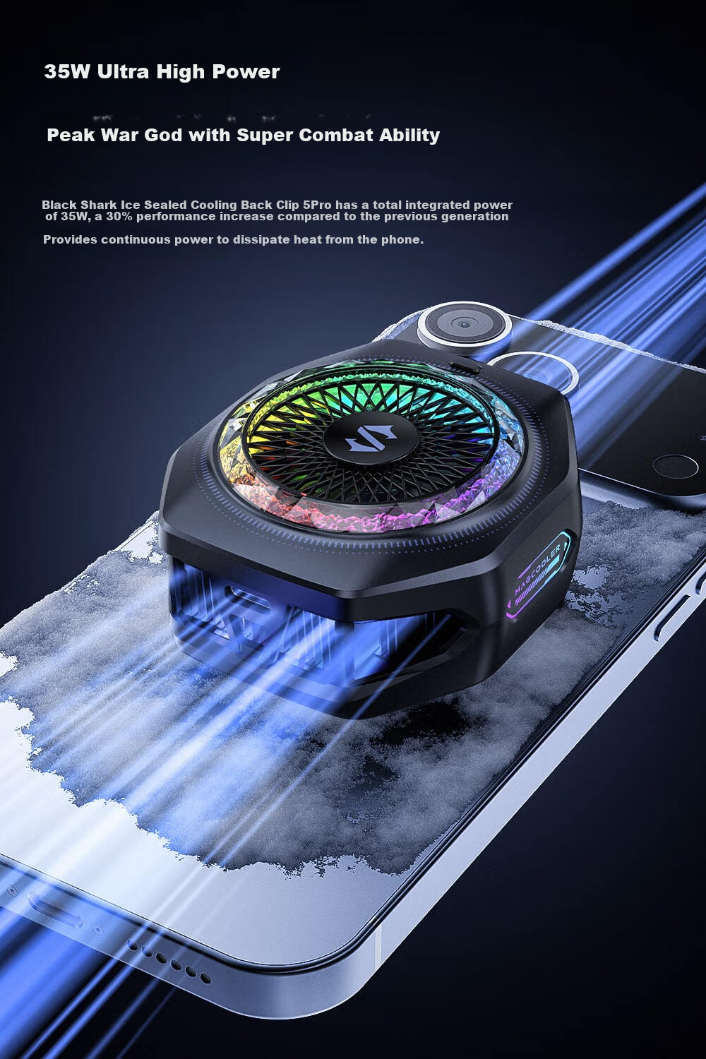 Heisha 5Pro Magnetic Phone Cooler for Gaming, Live Streaming, Semiconductor Cooling Back Clip, Temperature Reduction, Suitable for Apple IPhone 17 Pro Max, Huawei, Xiaomi Red Magic AI 9