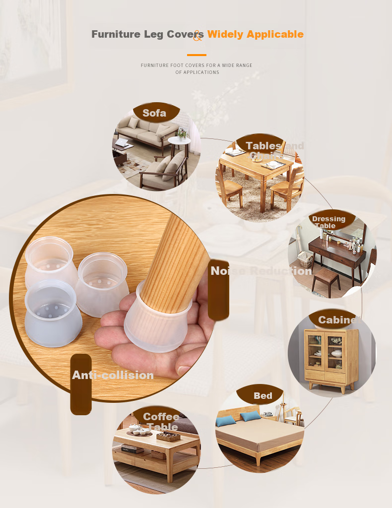 Hujia Silicone Table And Chair Leg Pads, Chair Leg Protectors, Stool Foot Pads, Wear-Resistant, Quiet, Non-Slip, Square, White, for Home Use 9
