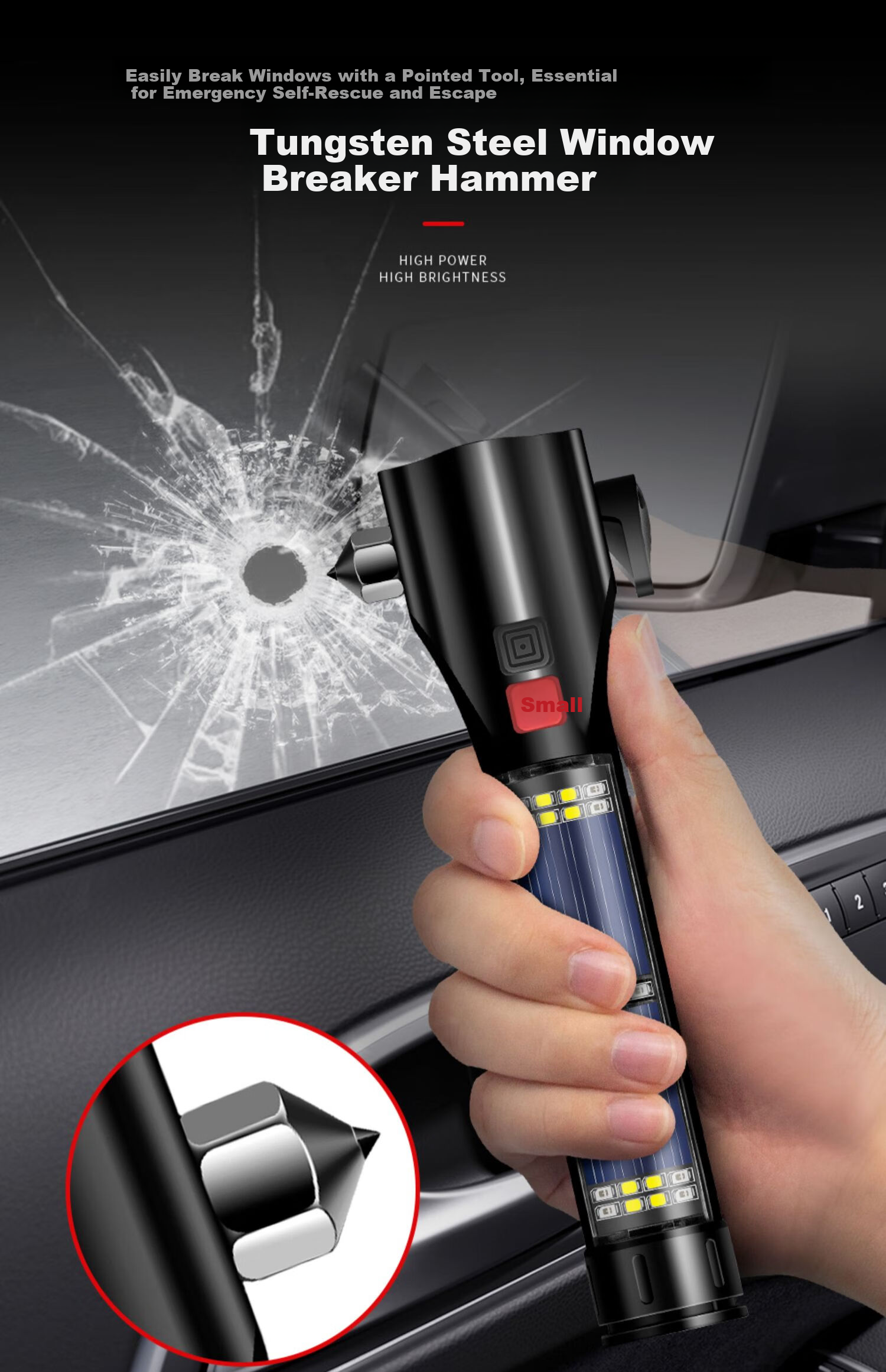 Shean Car Safety Hammer, Multi-Functional Vehicle-Mounted Window Breaker, Escape Tool with Tungsten Steel Head, Emergency Rescue Life-Saving Hammer 5