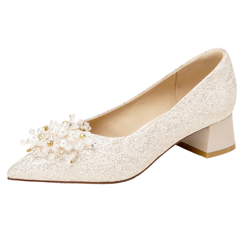 Josiny Pointed Toe Stiletto Heels 2026 Spring New Gorgeous Wedding Bridal Shoes Champagne Gold Size 36