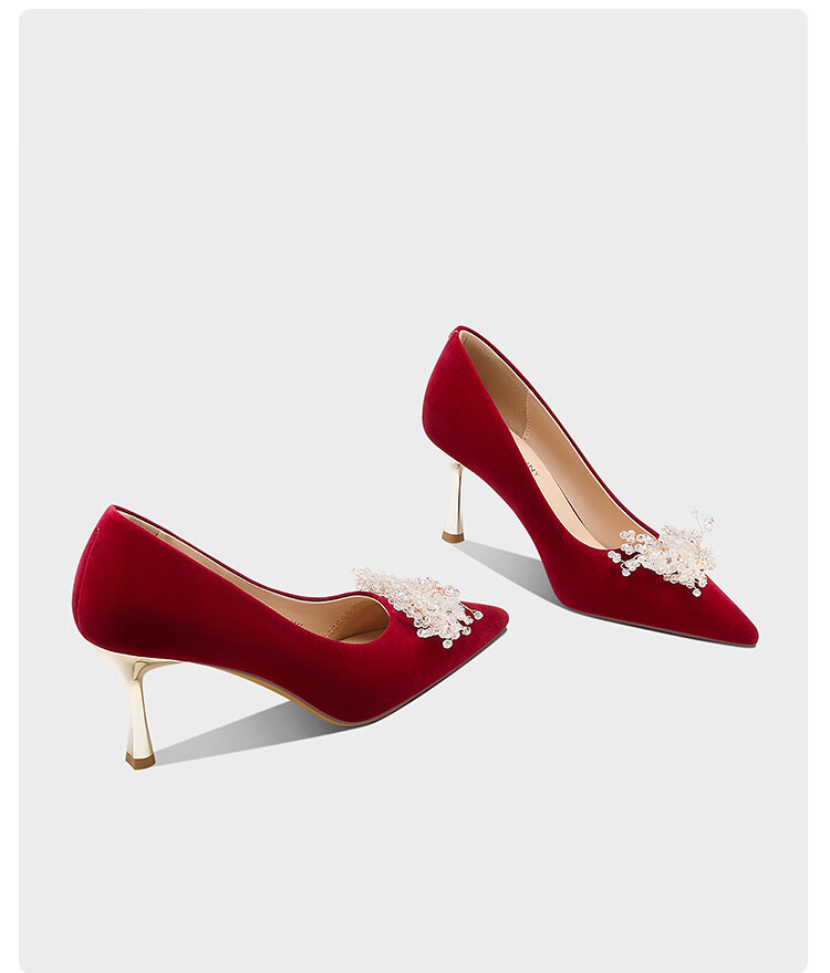 Zhuoshini Red Wedding Shoes Comfortable Heels Chinese Style Bridal Shoes Size 35 4