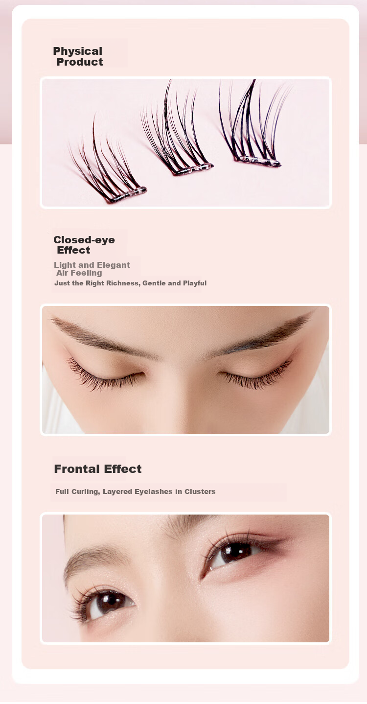 JD Original Tiancai Series Glue-Free False Eyelashes, Qianjin Yangwei Lashes, 100 Clusters, Natural-Looking Transparent Stems, Lazy Person's Three-In Series 5