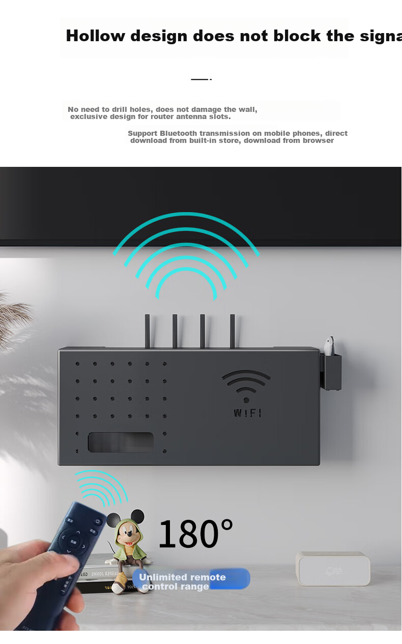 Shuranjia Router Storage Box, Wireless WiFi TV Set-Top Box Shelf, Carbon Steel Black, Size 06 5
