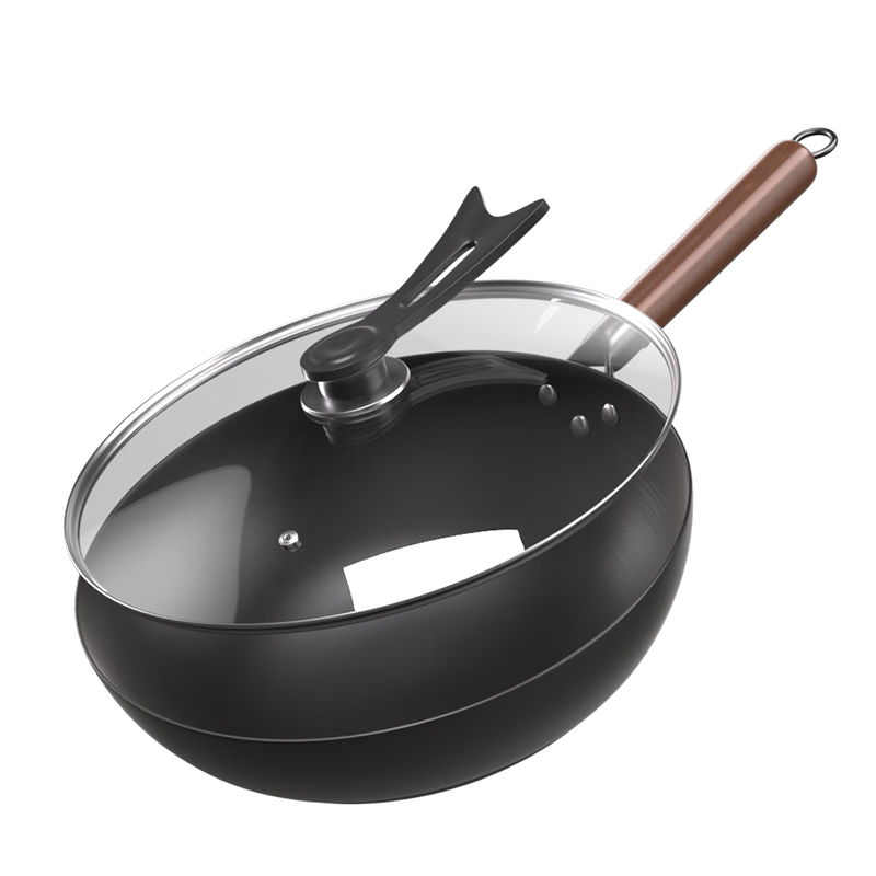 Lao Yiren Iron Wok Zhangqiu Authentic Traditional Uncoated Cast Iron Non-Stick Stir Fry Pan Household Round Bottom Frying Pan for Gas Stove
