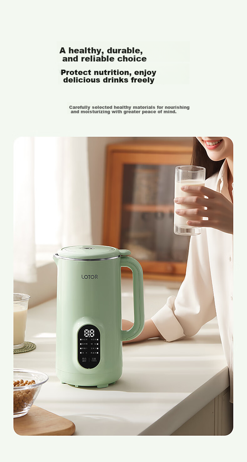 LOTOR Leiduojiaju Soy Milk Maker for Home Use, 4-Person Capacity, Fully Automatic, Quiet Operation, No Filtering Or Washing Required, Juicer, Blender, Heater, for Grains And Cereals, 316L Stainless Steel Blender 4