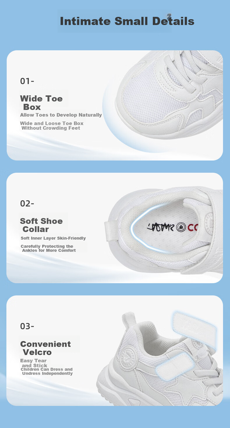 TARANIS Spring White Children's Sneakers for Boys And Girls, Versatile Lightweight Running Shoes for Older Kids, White, Size 26 5