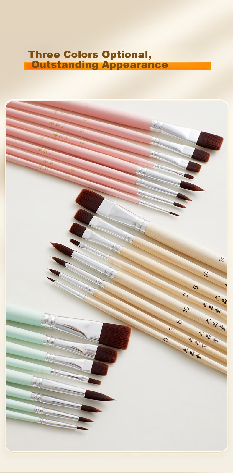 Liupintang Gouache Paint Brush Set, Acrylic And Watercolor Brushes, Art Student Specialized Painting Nylon Brush, Natural Wood Handle Gouache Brush, Beginner Student Tool Kit 7