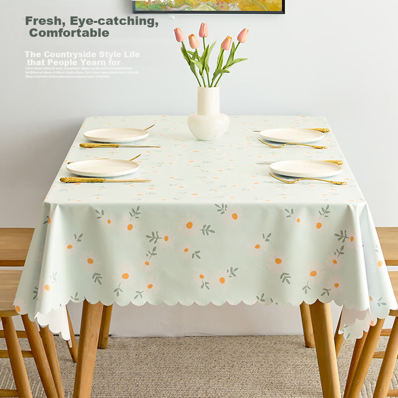 Jingxun Tablecloth, Waterproof And Oil-Resistant, Washable, Fresh Pastoral Style, Desk Tablecloth with High-End Feel, Dining Table Cloth, Coffee Table Mat, 90*135cm