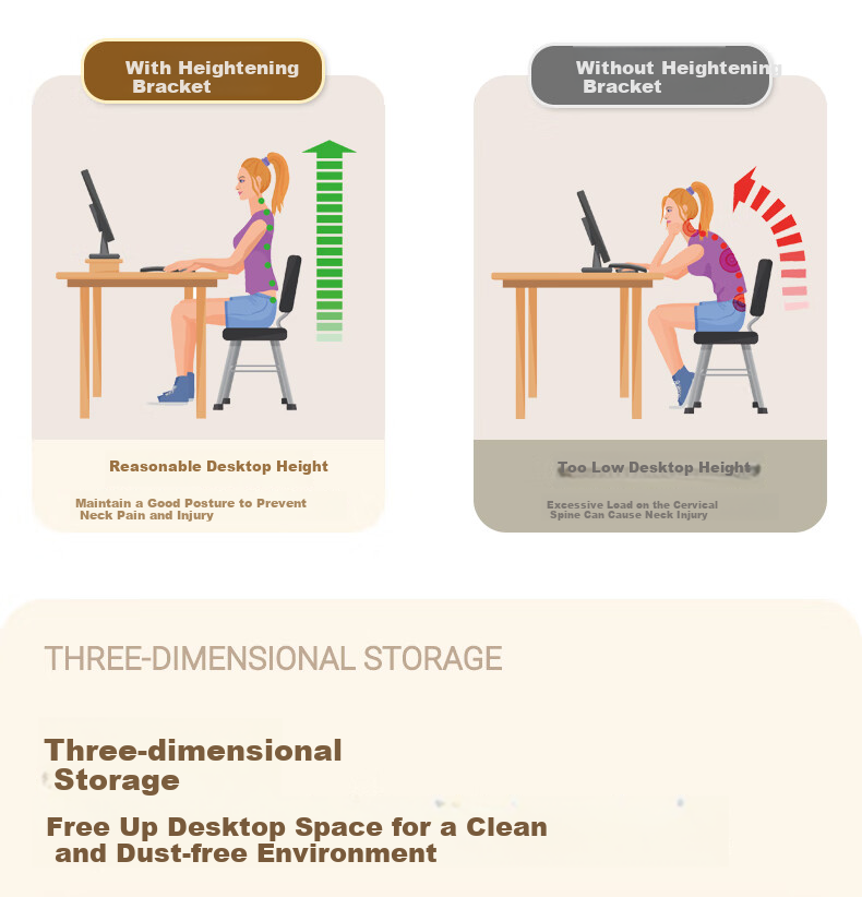 Youbili Computer Riser Desk File Cabinet, Wooden Height-Increasing Table, Multifunctional Office Desk Keyboard Storage Monitor Riser Base Laptop Storage Rack, 5069 Walnut Color 5