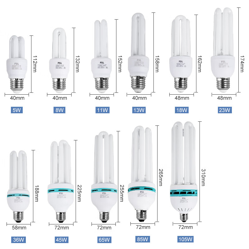 Foshan Lighting T4 Electronic Energy-saving U-shaped Tri-color Fluorescent Bulb E27 Screw Base 3U 23W White Light (6500K)
