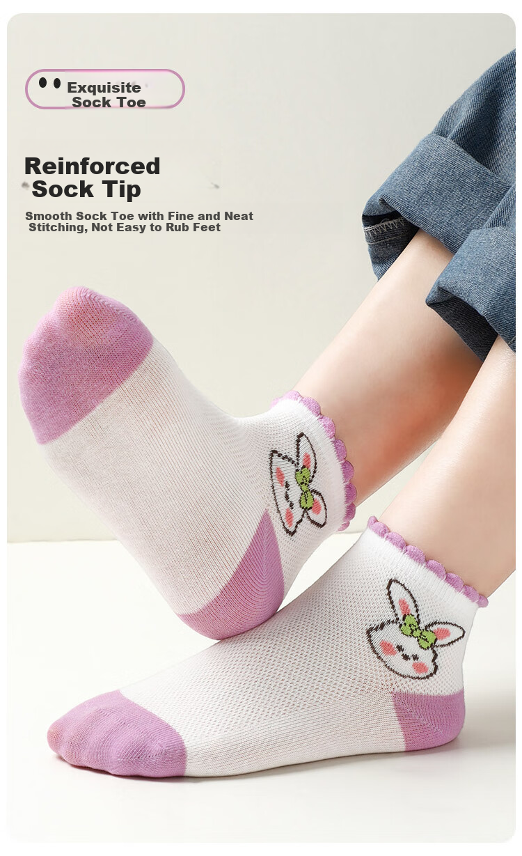 Bingxuemumian Children's Socks, Girls' Summer Mesh Cotton Socks, Thin Breathable Spring Mid to Big Kids Girls' Lace Cute Mid-Calf Socks 6