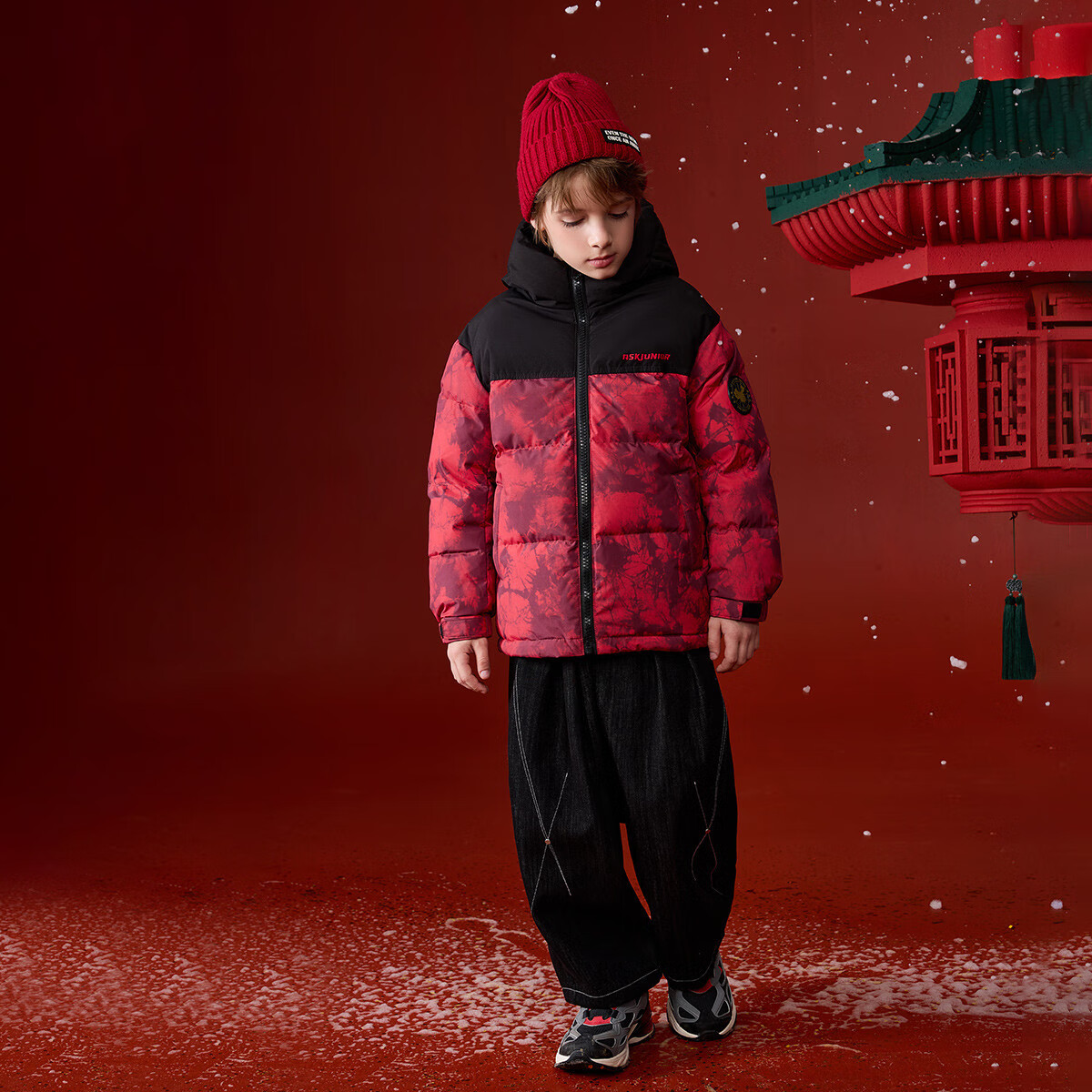 ASK JUNIOR [Canada Duck Down] Children's Winter Down Jacket, Warm 7A Antibacterial Filling, Boys' National Style New Year Coat