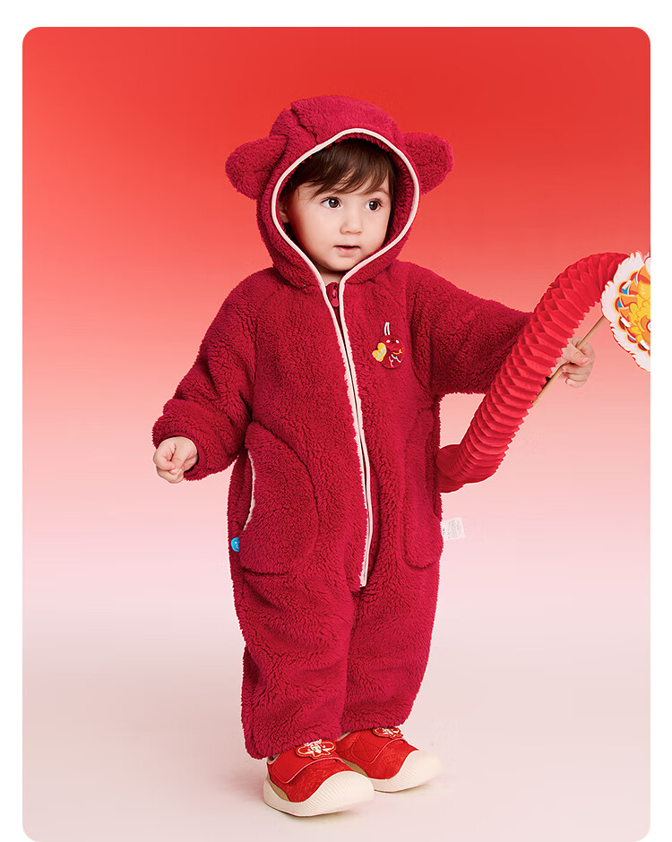 BALABALA 【balaOne】 Baby Toddler One-Piece Autumn Winter Romper Red New Year Greeting Warm Outfit 10