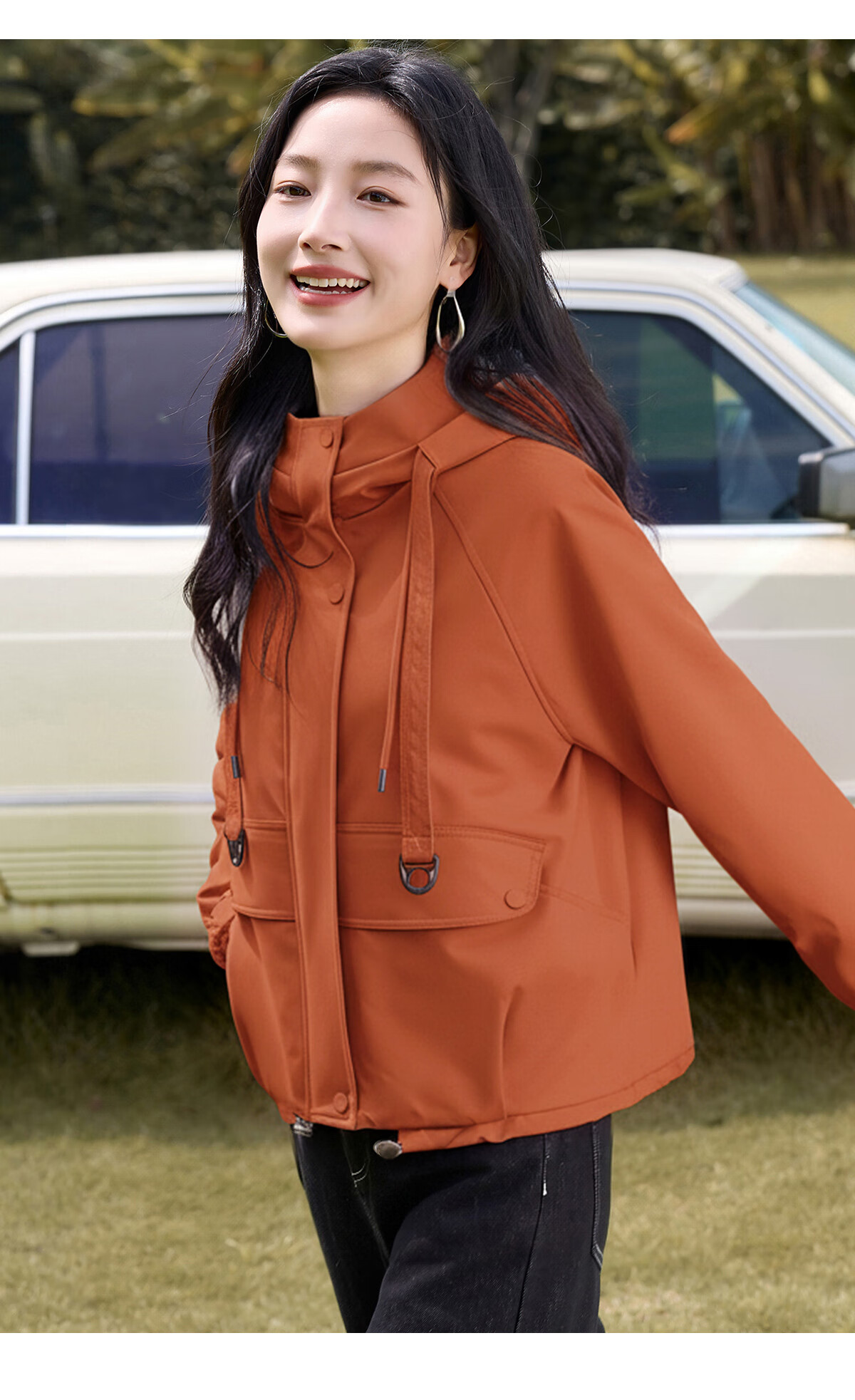 Chushen Spring and Autumn Short Jacket for Women with Hood, Exquisite Pocket Design, Versatile Loose Casual Top Coat S143U2011 25