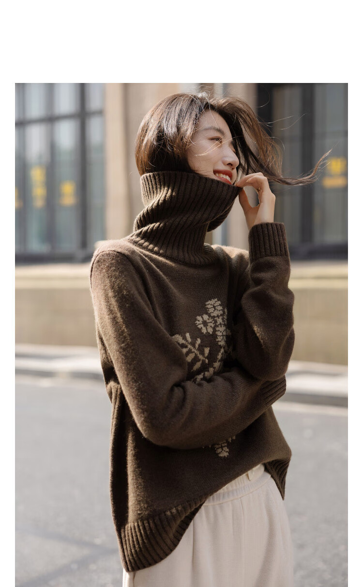 Demana Snowflake Secret Winter Turtleneck Colorblock Jacquard Loose Drop Shoulder Knit Sweater for Women 2