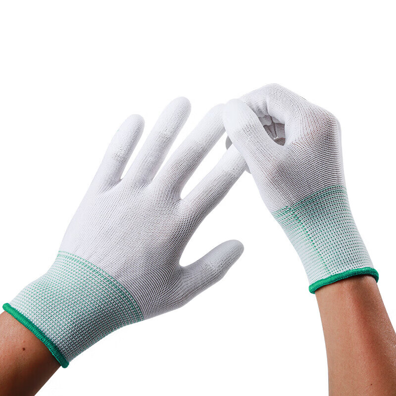 Minggu Nylon PU Coated Finger Labor Protection Electrician Gloves 13-Gauge Breathable Wear-Resistant 12 Pairs Size M