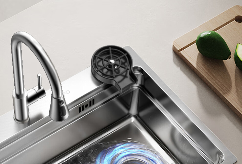 Rifeng 304 Stainless Steel Large Single Bowl Kitchen Sink with Textured Scratch-Resistant Surface and Faucet RF-SD7546209BD Silver 26