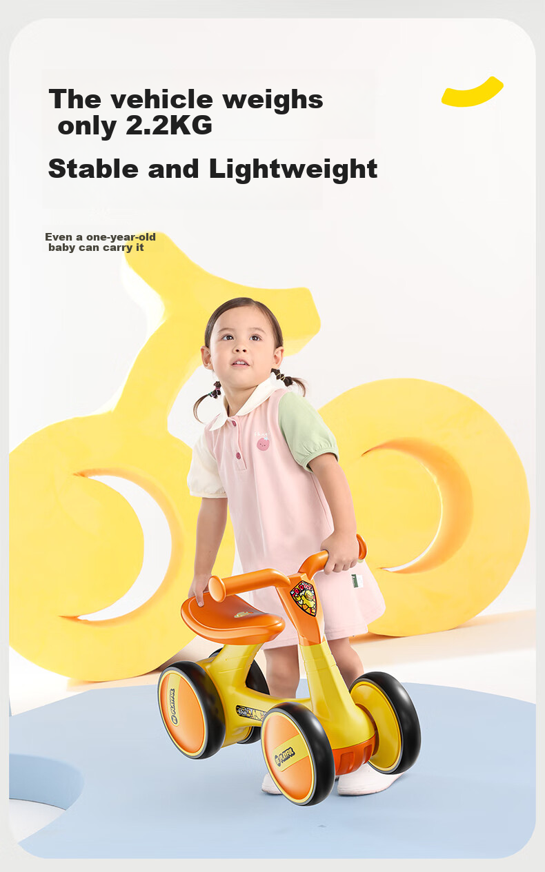 Lede Little Yellow Duck Children's Balance Bike, Four Wheels, for Ages 1-3, Gliding And Stepping Bike, for Boys And Girls, Baby's First Birthday Gift, 1006 9
