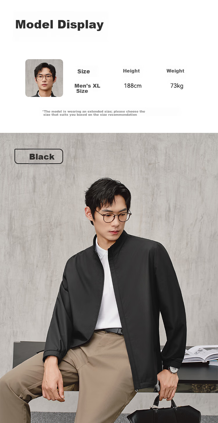 JD Original Stand-Collar Executive Jacket, Men's Coat for Spring And Autumn, New Style, Triple-Protection Business Casual Clothing, Men's Wear, Black, Size S 12
