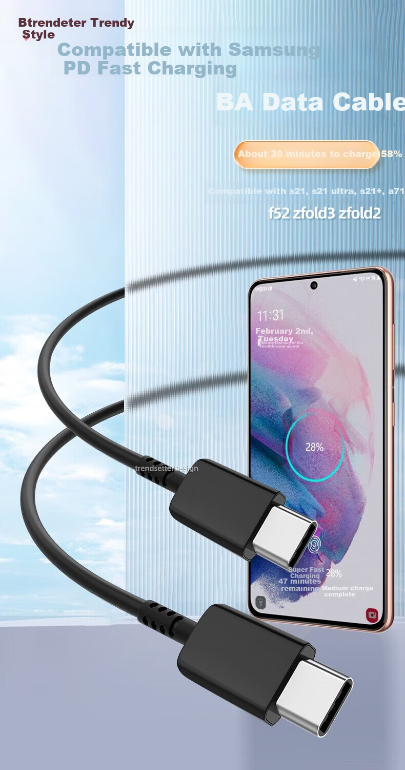 Chaofan Compatible with Samsung Data Cable Fast Charging Dual-Head Type-C Charging Cable W26/W25/W25Flip/S24W23S23S22/S21S20/Note20 Phone Charger Cable 1
