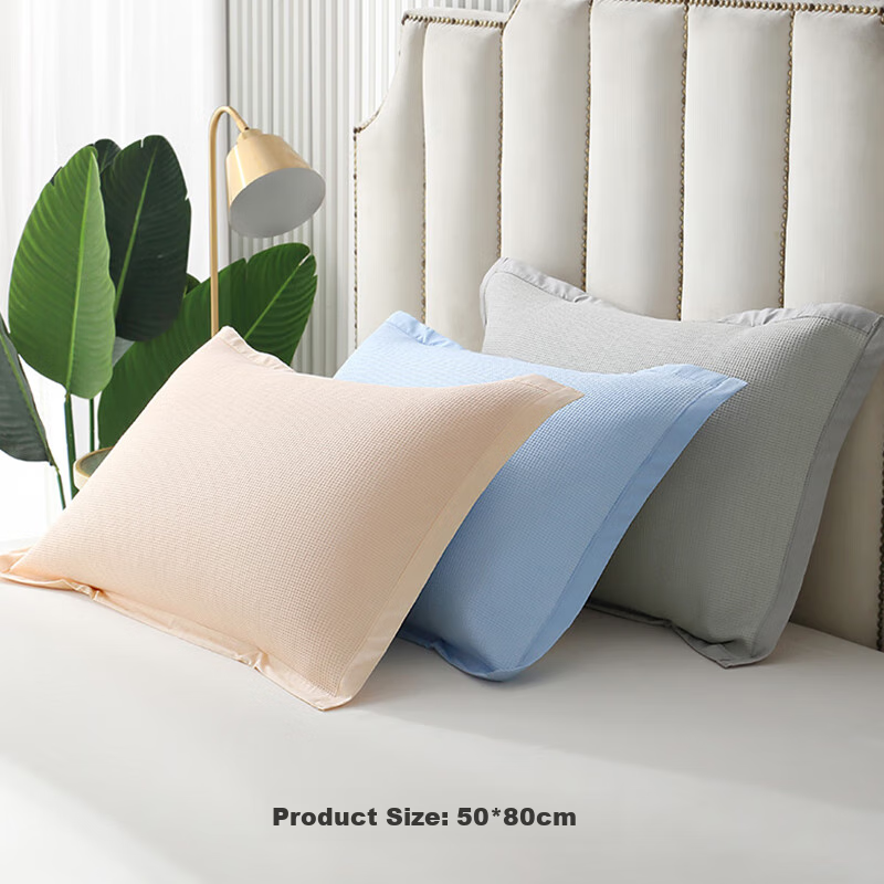 Zhuyibai Pure Cotton Waffle Pillowcase, 1 Pair, Gauze Breathable Sweat-Absorbing Adult Pillowcase, Extra Large Non-Slip Fixed, Gray