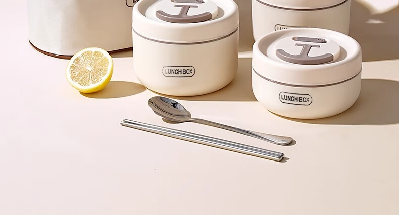 Ymer Stainless Steel Insulated Lunch Box Set - New Combo White 4-Pack + Insulated Bag + Cutlery (2 Large, 2 Small) 26