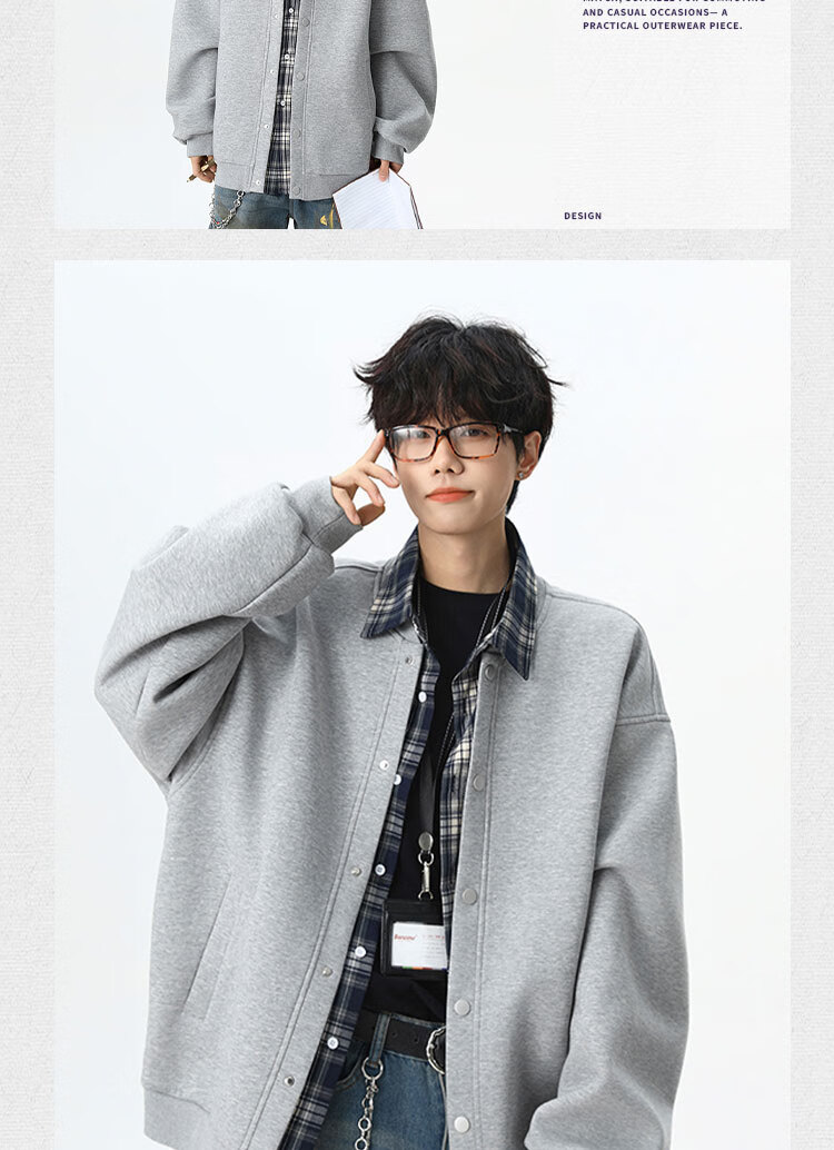 Dingfengbaoluo American Plaid Patchwork Two-in-One Cardigan Sweatshirt High-End Loose Casual Jacket XDO12 Black M 3