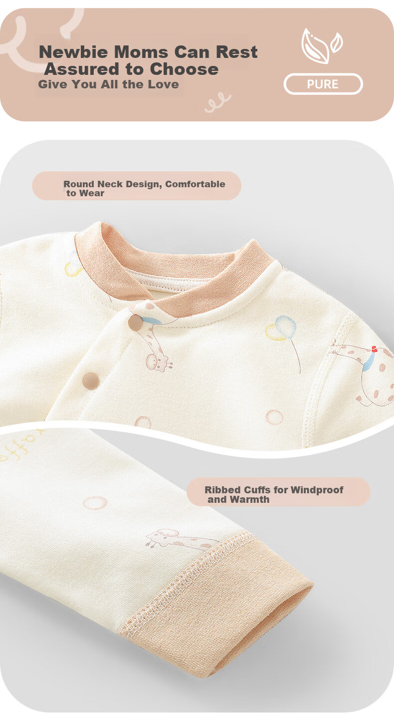 Youqi Newborn Baby Two-Piece Set, Pure Cotton Infant Autumn Underwear, Newborn Two-Piece Outfit, Full Moon Clothing, Baby Pajamas 3