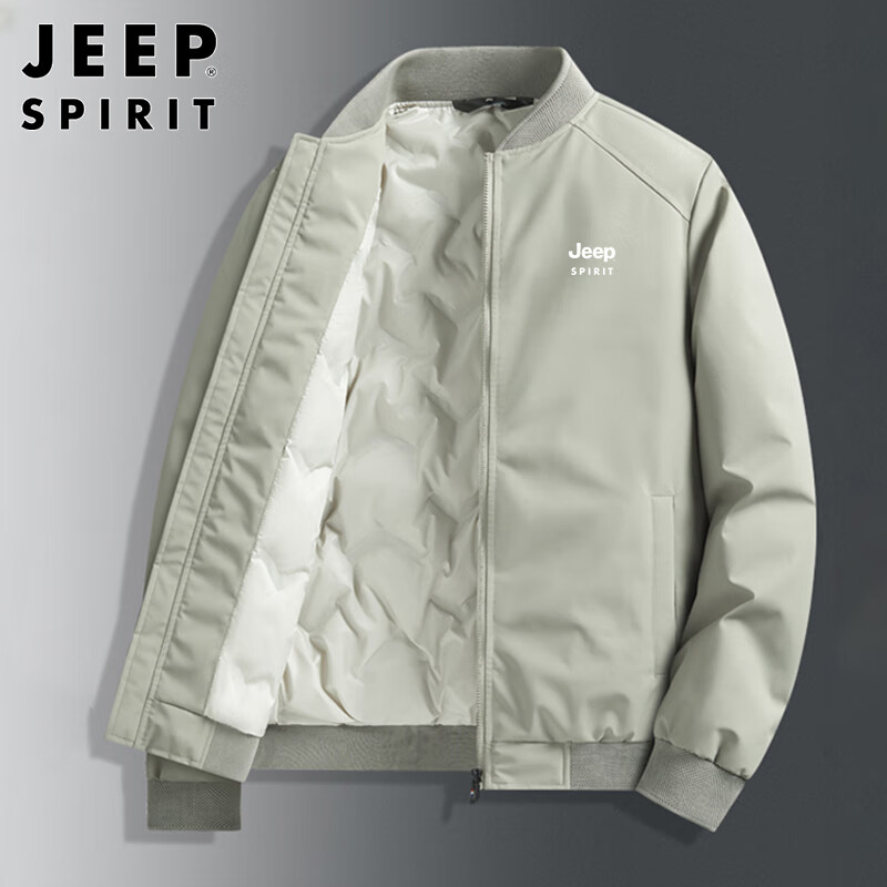 Мужская легкая пуховая куртка JEEP SPIRIT, утепленная бейсбольная куртка для полетов, теплая, осень-зима, светло-серо-зеленая, XL