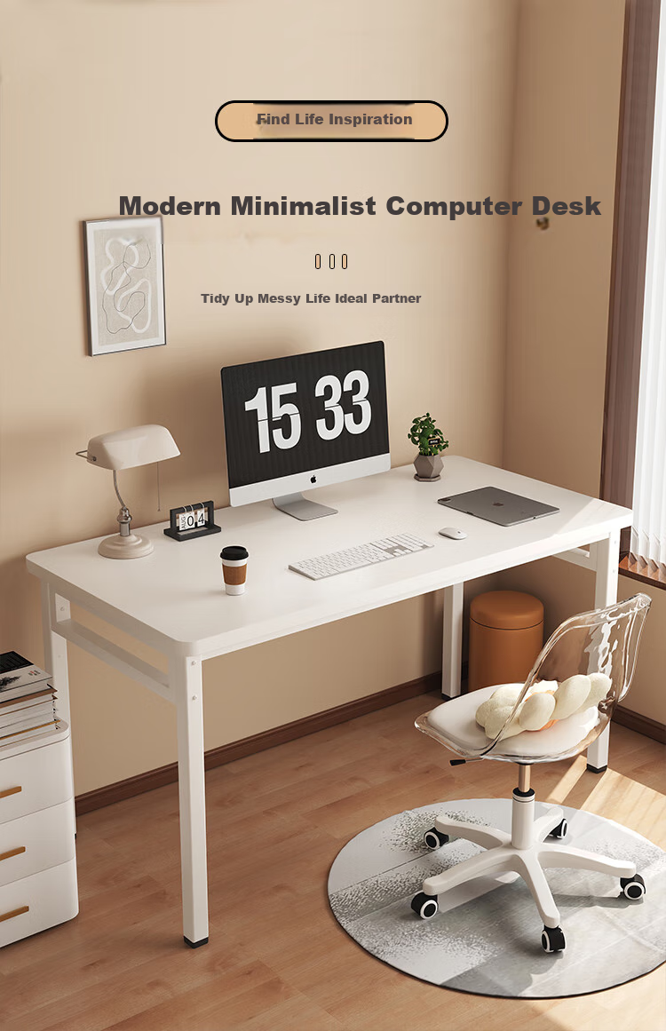 Jingcai Computer Desk, Desktop Study Table, Dining Table, Office Desk, Long Table, Conference Table JDZ01 White 1 Meter 1