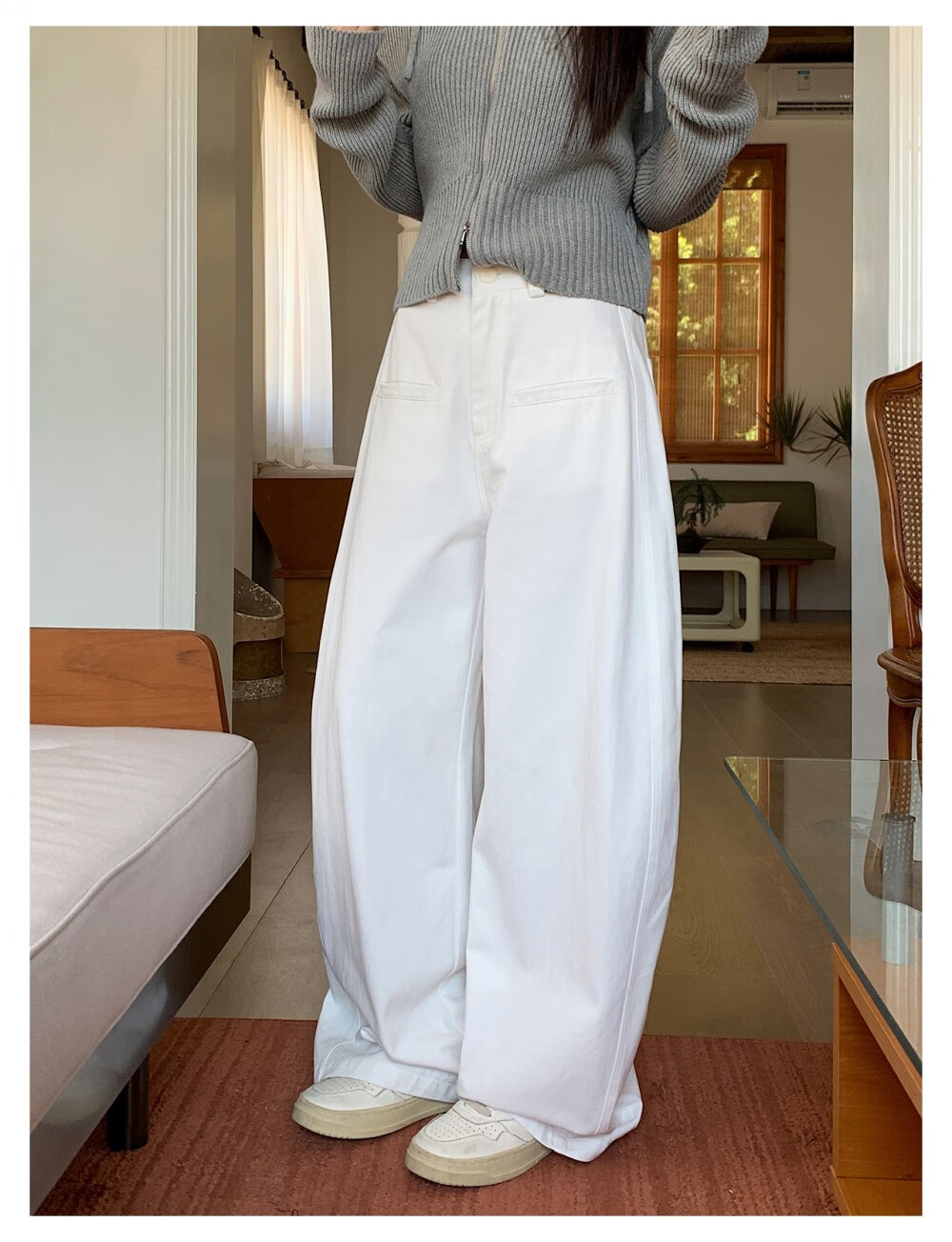 ICH MODE "Body Sculpting" Solid Color Loose Casual Pants 2026 New Versatile Curved Pants White M 14