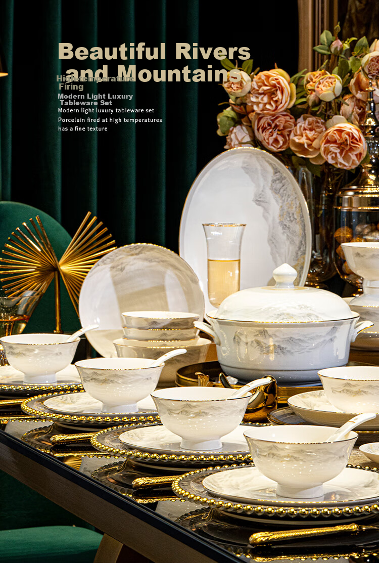 Haoya 82-Piece Jingdezhen Ceramic Dinnerware Set with Bowls, Plates, Spoons, Chopsticks, Complete Household Set for Housewarming And Good Luck 1
