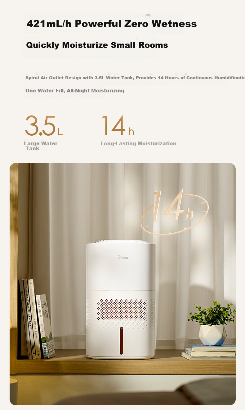 Midea [Cool Steam Silent] Air Mist Humidifier for Home, Bedroom, Pregnant Women, Infants And Toddlers, Quiet Antibacterial Desktop Small Portable Office Essential Birthday Gift SZ-3J40 3