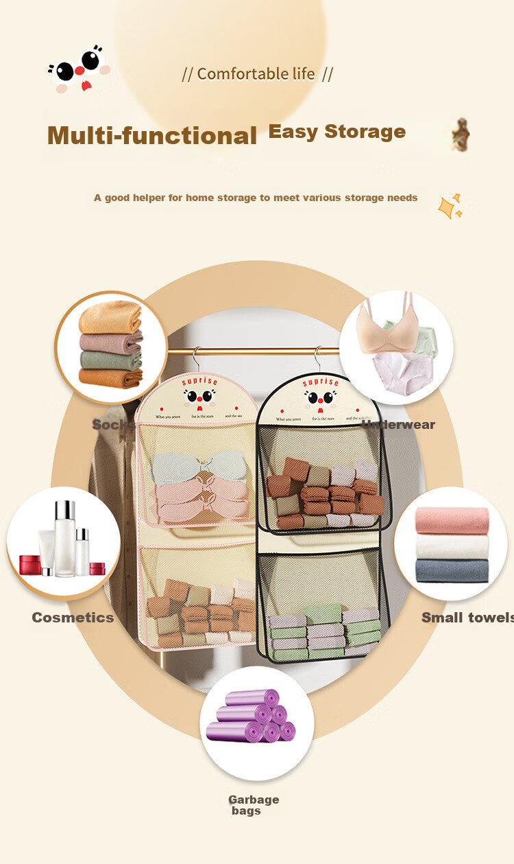 Fanyejia Wardrobe Underwear Storage Hanging Organizer, Double-Sided Wall-Mounted Storage Bag, Student Dorm Underwear Bra Sock Organizer 3