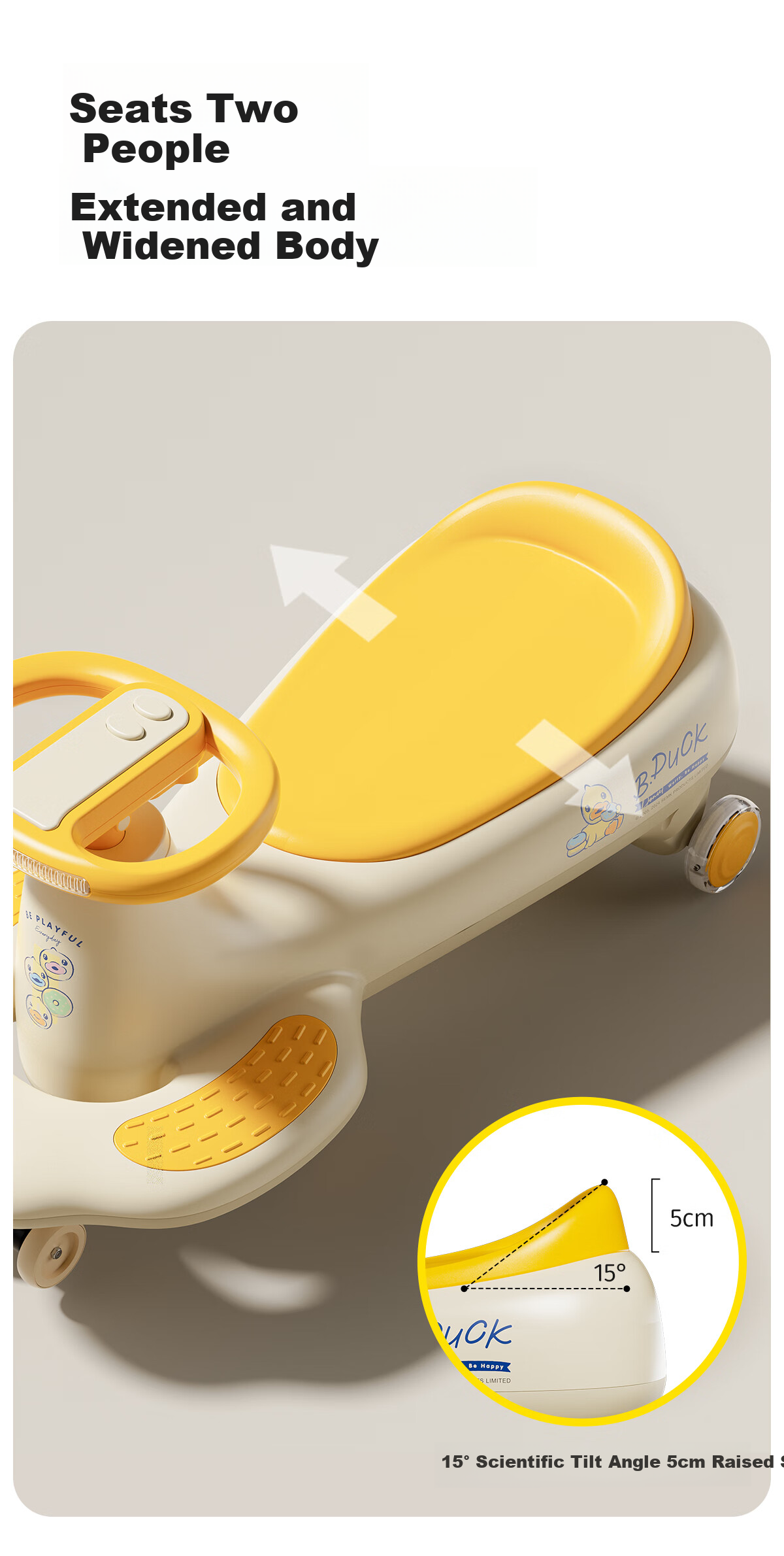 Lede Little Yellow Duck Children's Twist Car for Ages 1-3, Adult-Friendly Anti-Rollover Baby Ride-On Car, Baby's First Birthday Gift 7
