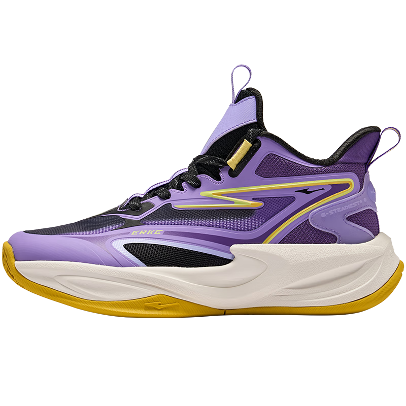 ERKE Kids Mesh Sneakers Boys Girls Children's Cushioned Lace-up Basketball Shoes Black/Childhood Purple/E-sports Purple Size 38