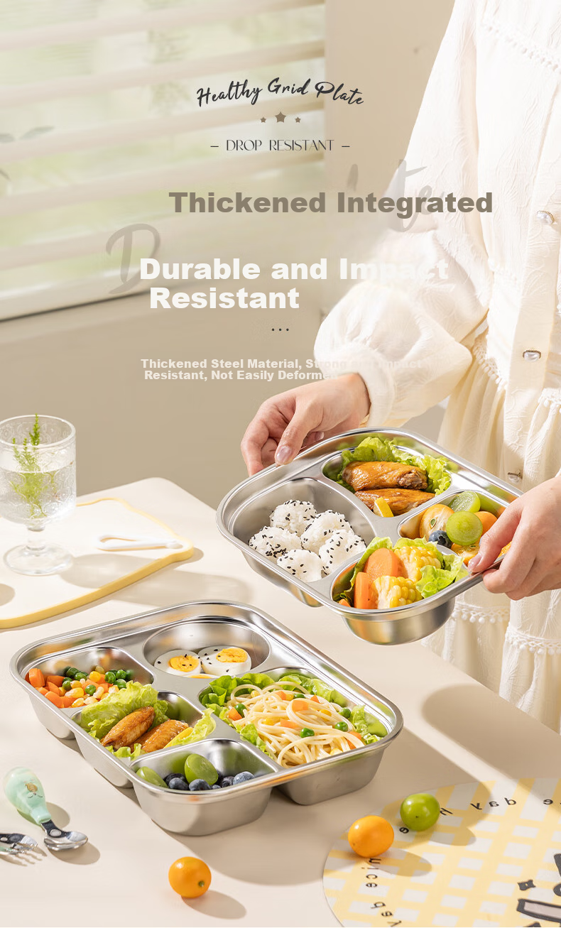 Guangyi 316 Stainless Steel Children's Divided Plate, Baby Home Use Four-Compartment Plate for Girls, Kindergarten Tableware GY1376 12