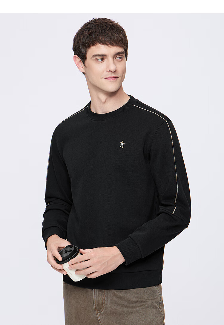 DANCING WOLVES [Xiao Nuan Lu] Thermal Heating Visible Design Fleece-Lined Antibacterial Thick Round Neck Sweatshirt for Men, 001 Black, M 3