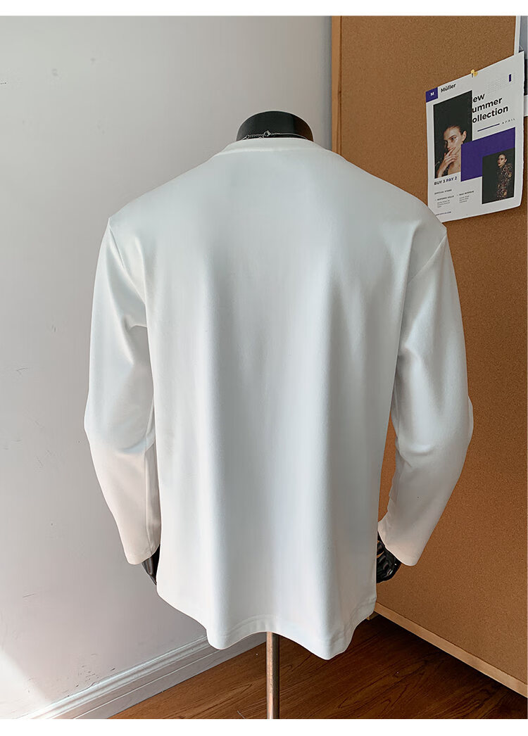 CLOR Patchwork Double-Sided Velvet Long Sleeve T-Shirt Men Spring Autumn Warm Pullover Crew Neck Base Layer CXT06 Black L 10