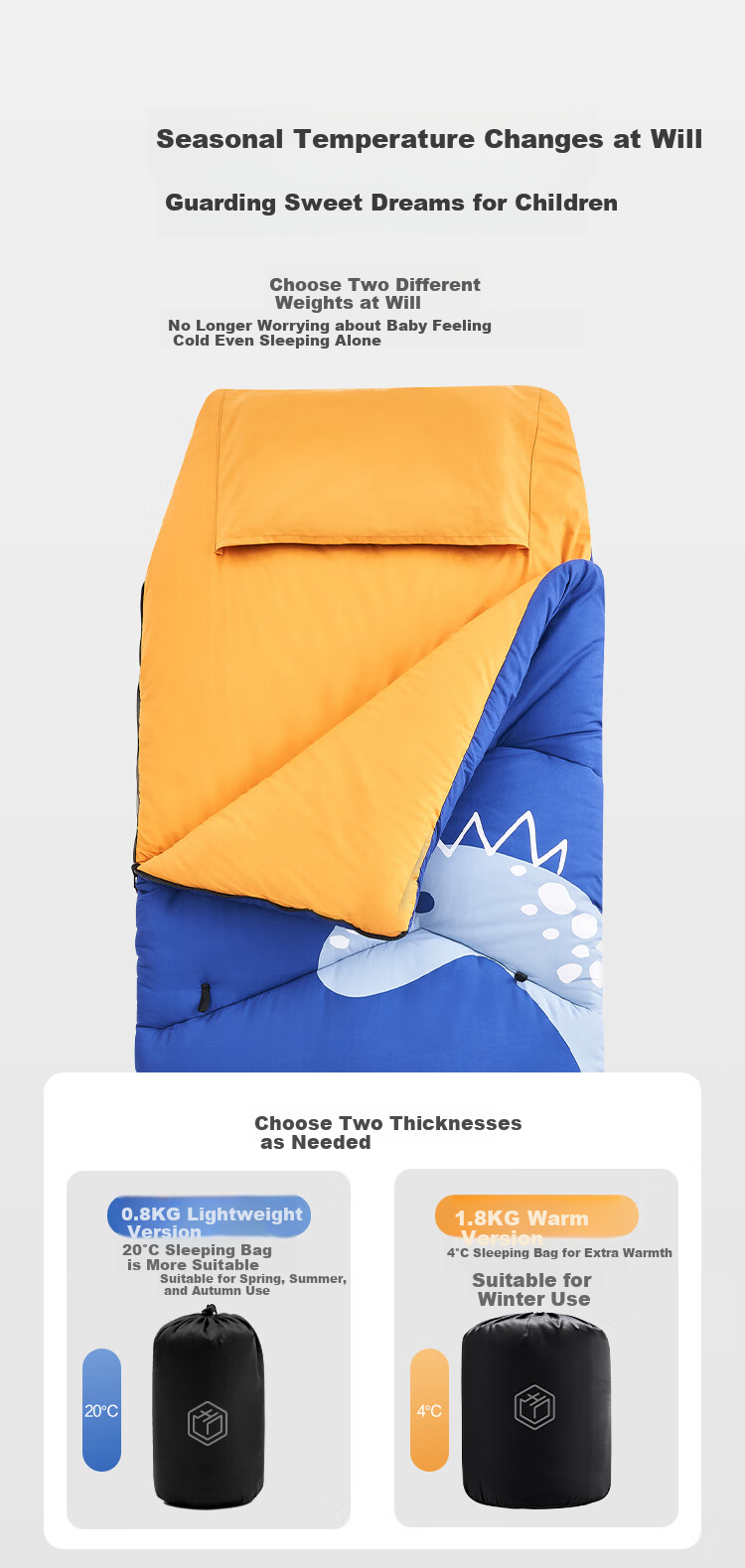 JD Original Children's Growth Sleeping Bag, Student Nap Quilt, Outdoor Camping Warm Nap, Three-Level Adjustment, Sand Color, 0.8kg 11